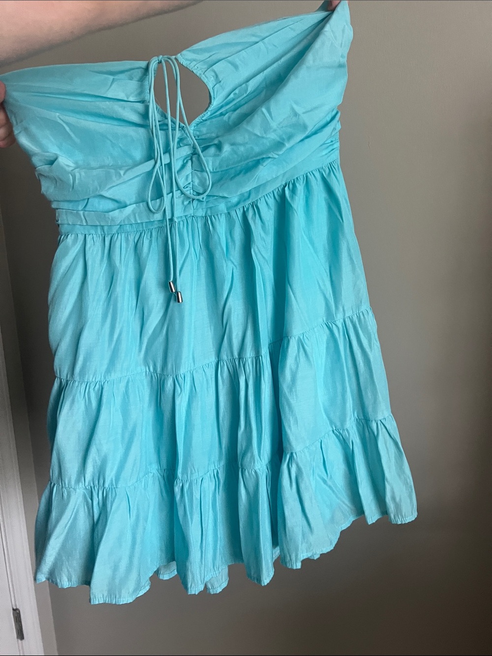 Strapless Tiered Dress in Aqua Blue
